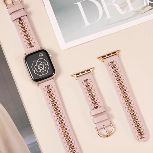 NEW Pink/Rose Gold Leather Apple Watch Band